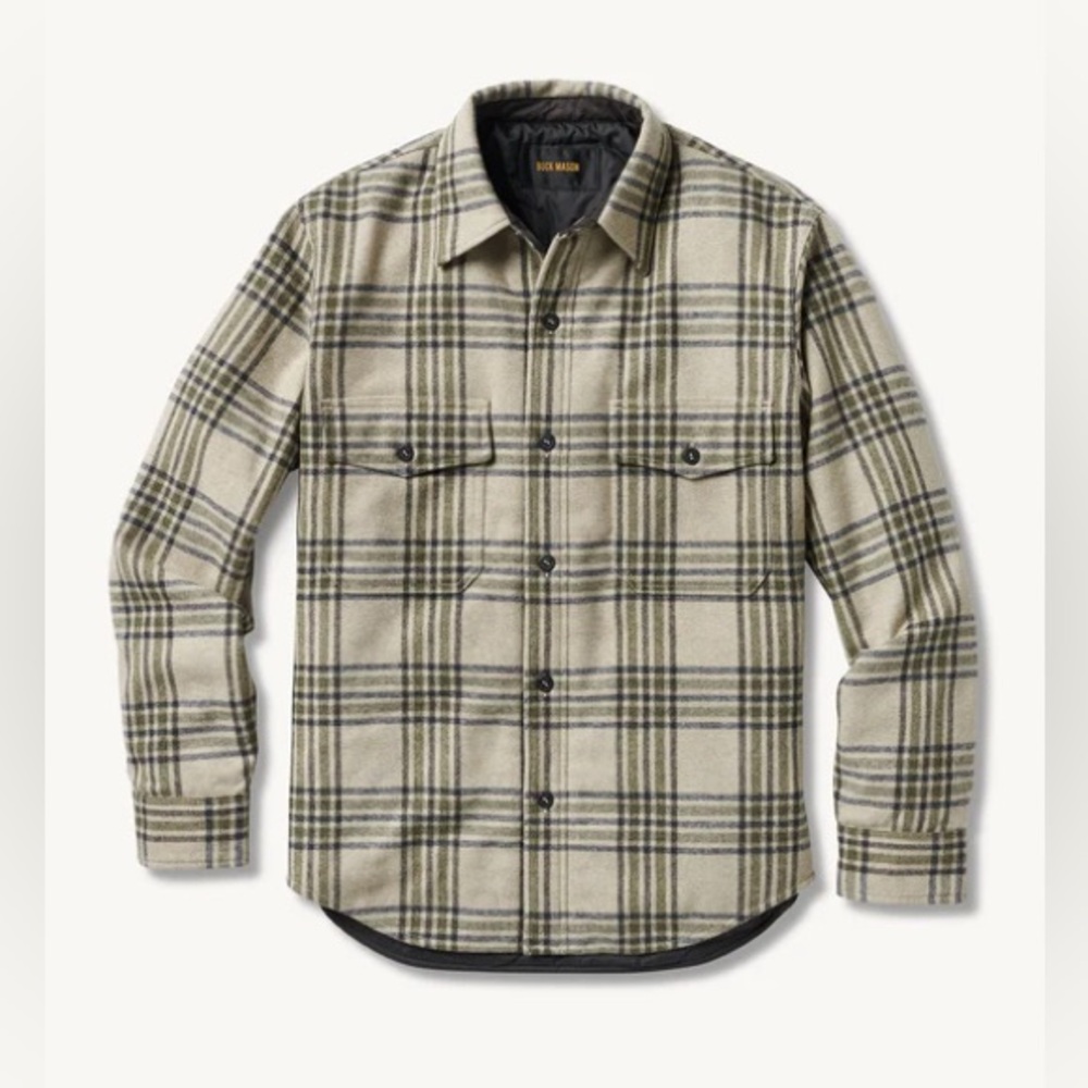 Buck Mason Medium Wool CPO Jacket in Khaki/Olive Plaid